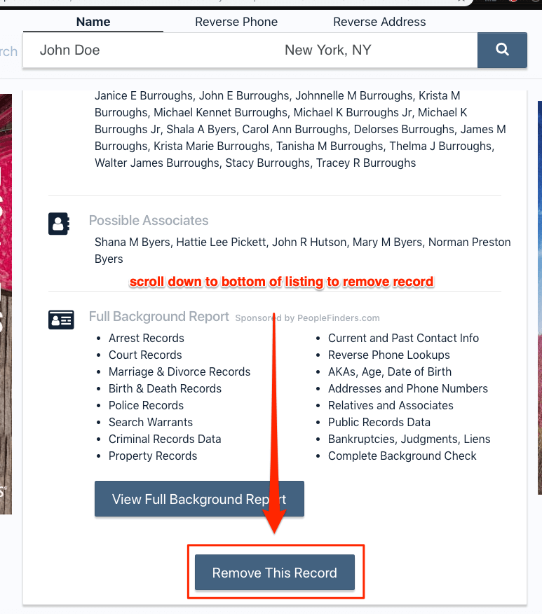 Click the button to submit your True People Search removal request