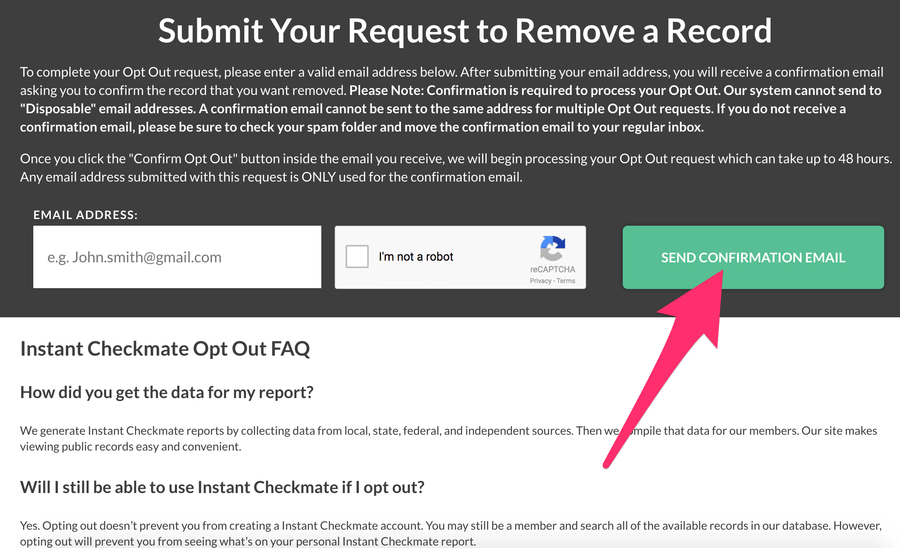 Complete your Instant Checkmate opt out