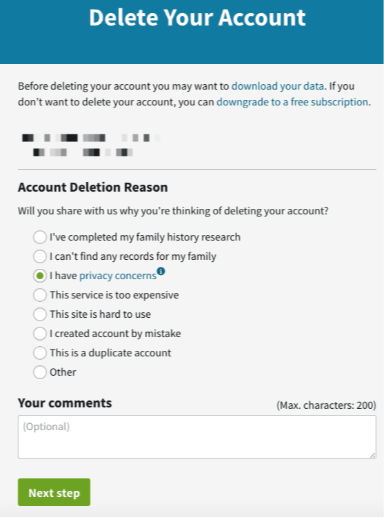 ancestry.com delete account form