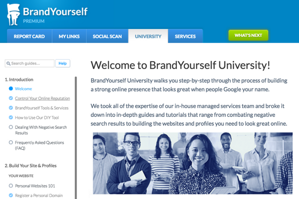brandyourself university, welcome page, new navigation