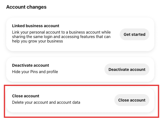 close pinterest account