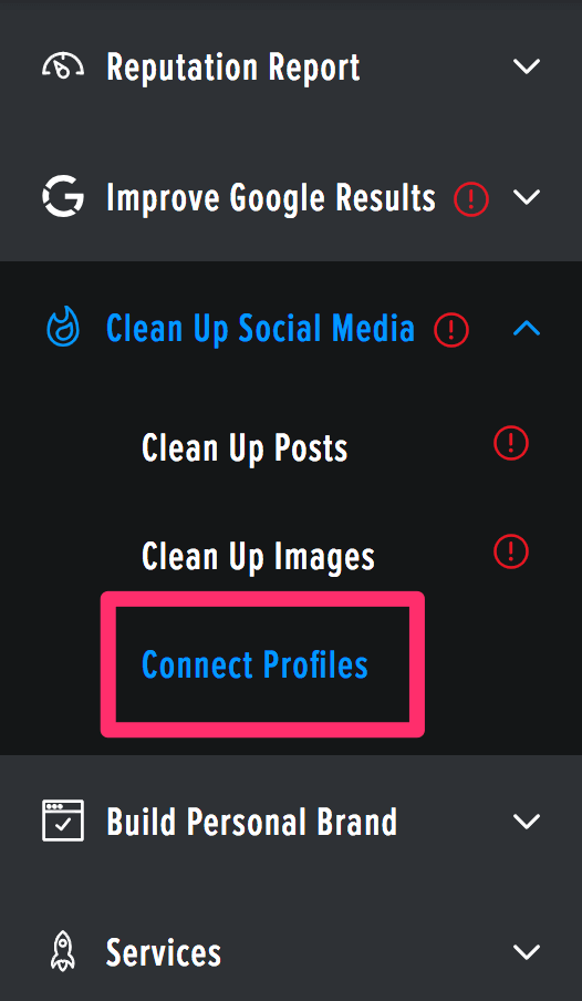 Connect profiles section in the BrandYourself dashboard