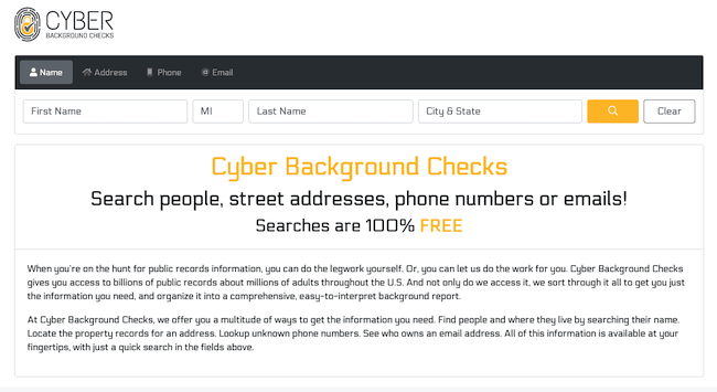 cyber background check homepage
