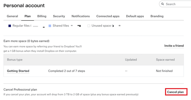 dropbox cancel plan