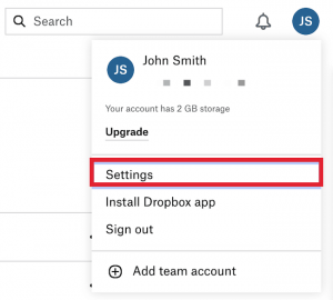 dropbox settings