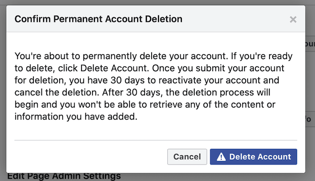 Facebook confirm permanent account deletion