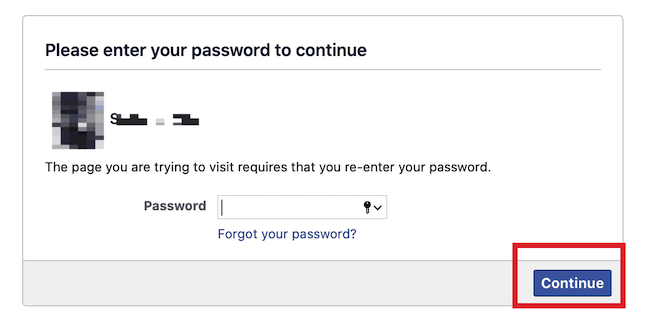 facebook enter password