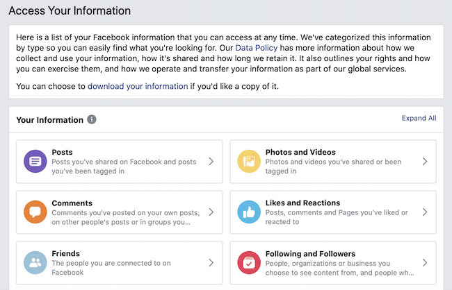 facebook information breakdown