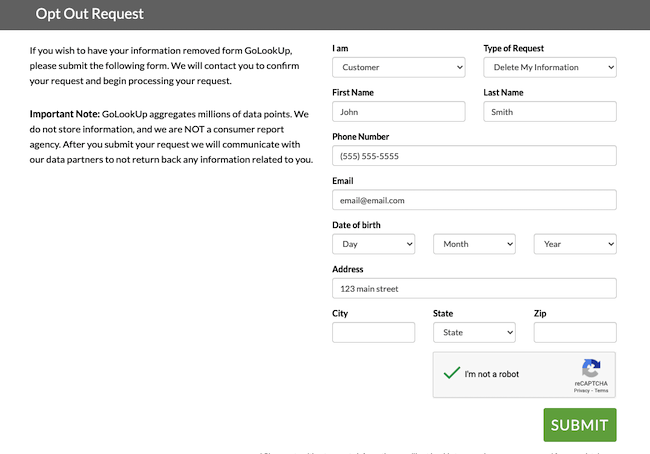 golookup form