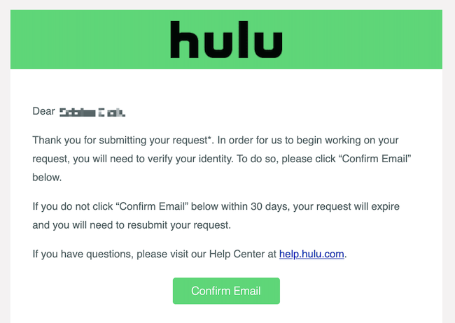 hulu confirm email