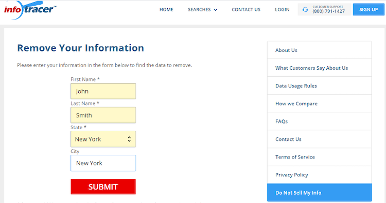 infotracer filled out form