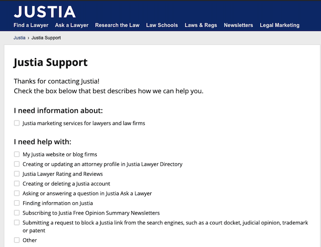 Justia Support Page