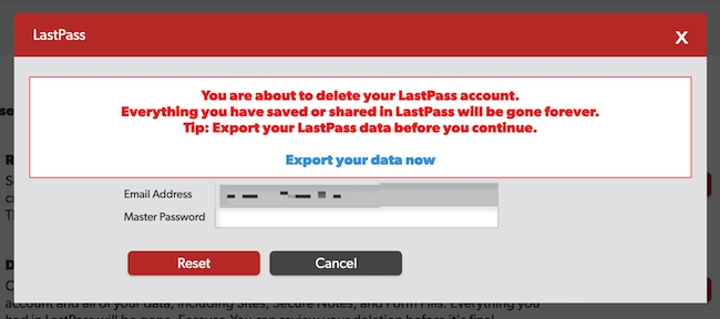 lastpass reset enter passwoerd