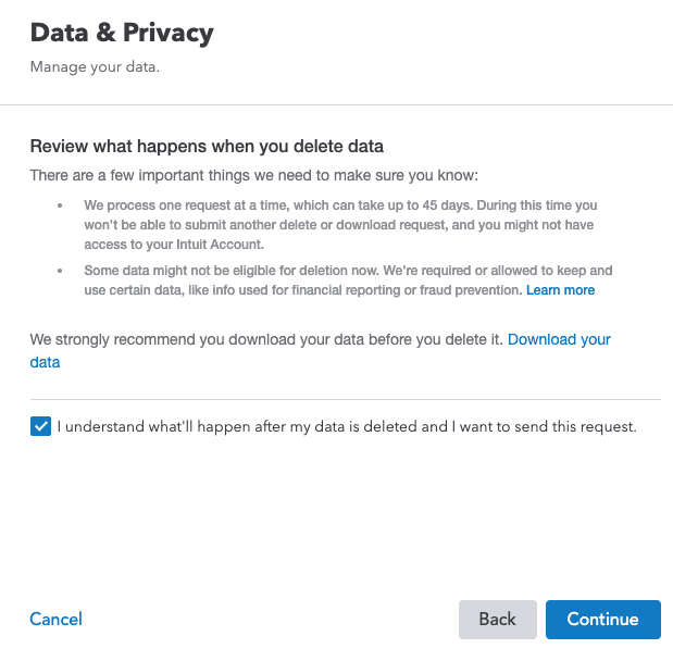 mint checkbox after data is deleted