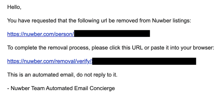 nuwber email confirmation