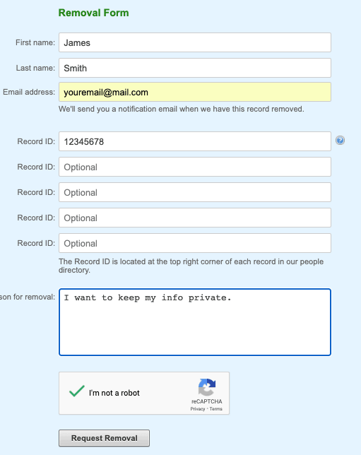 people by name completed form