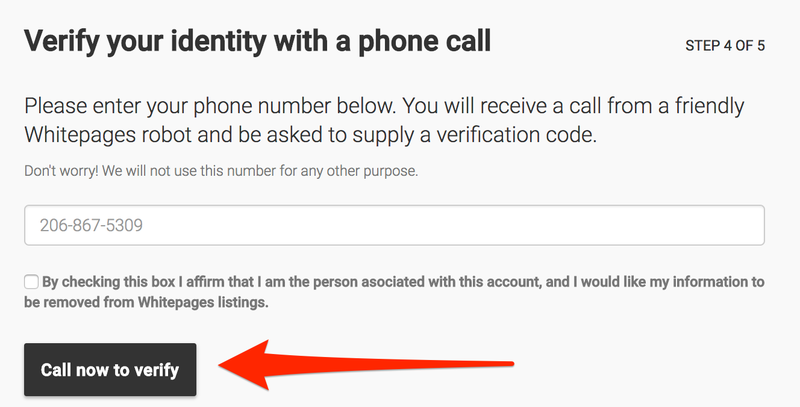 Phone call verification for removal