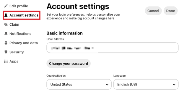 pinterest account settings