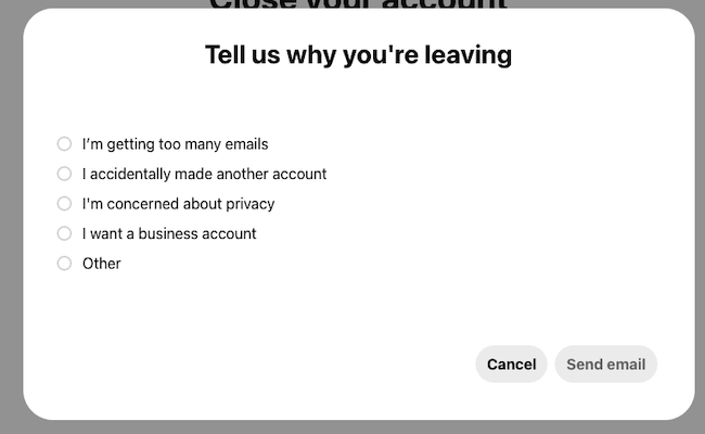 Pinterest deletion survey