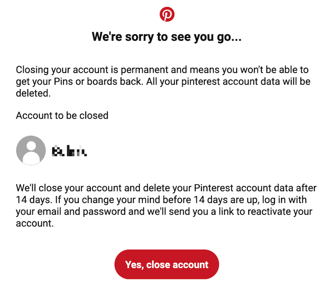 How long until Pinterest deletes your account?