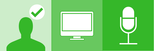 BrandYourself, silhouette, monitor, microphone icons in green