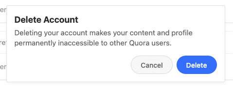 quora delete account confirmation
