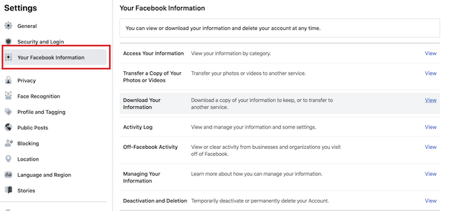Select Your facebook info 2rmation