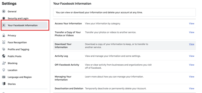 Select Your facebook information