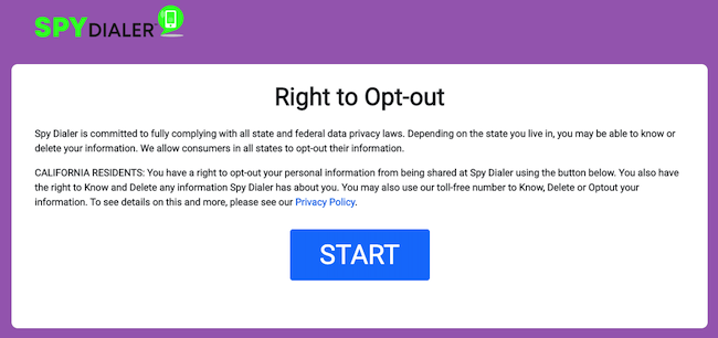 spy dialer opt out page