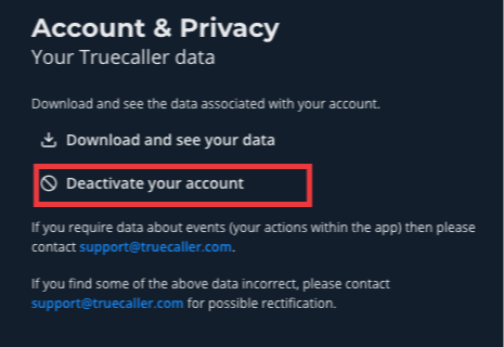 truecaller deactivate account