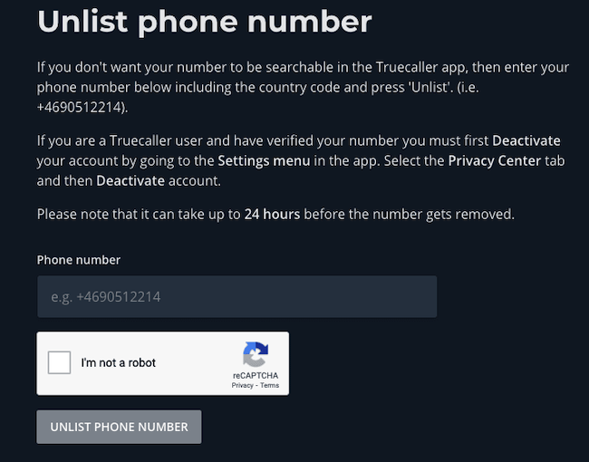 truecaller unlist page