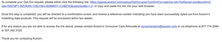 Verification email from acxiom