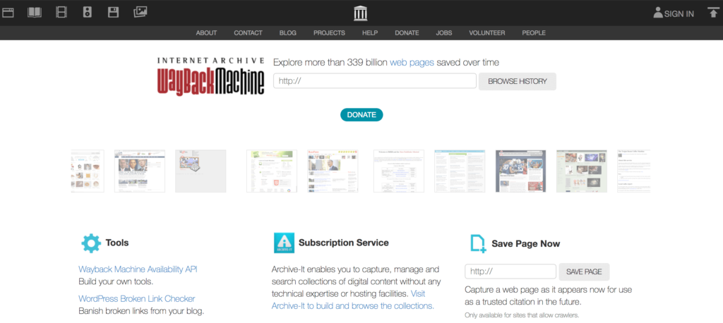 The wayback machine home page