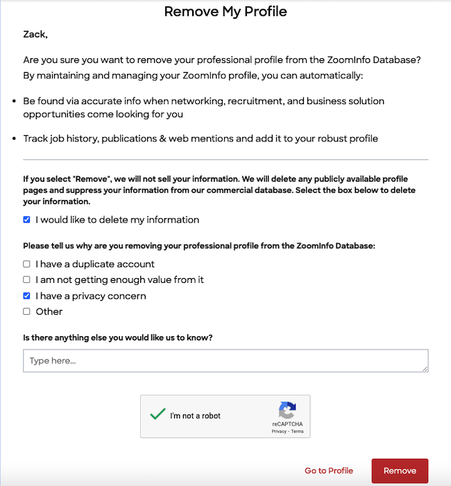 zoominfo removal confirmation