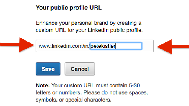 LinkedIn custom URL field close up