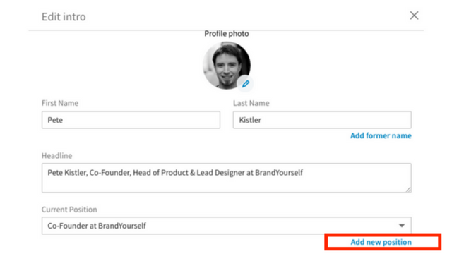 add new position button linkedin